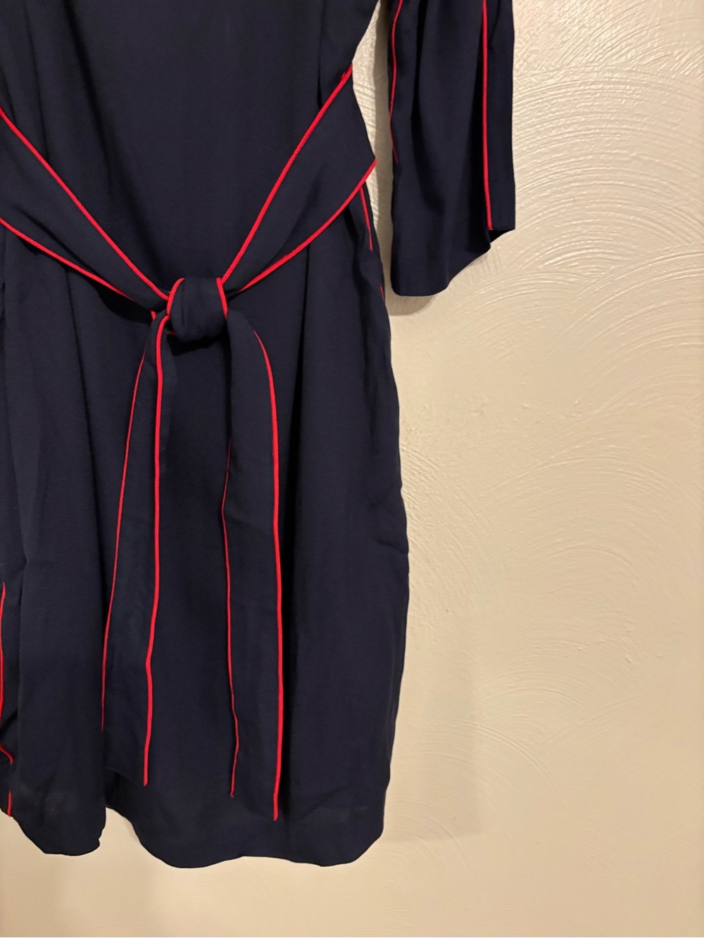 Boden Navy Sheath Dress Red Contrast Trim Tie Waist 3/4 Sleeve US 14R - Picture 6 of 7